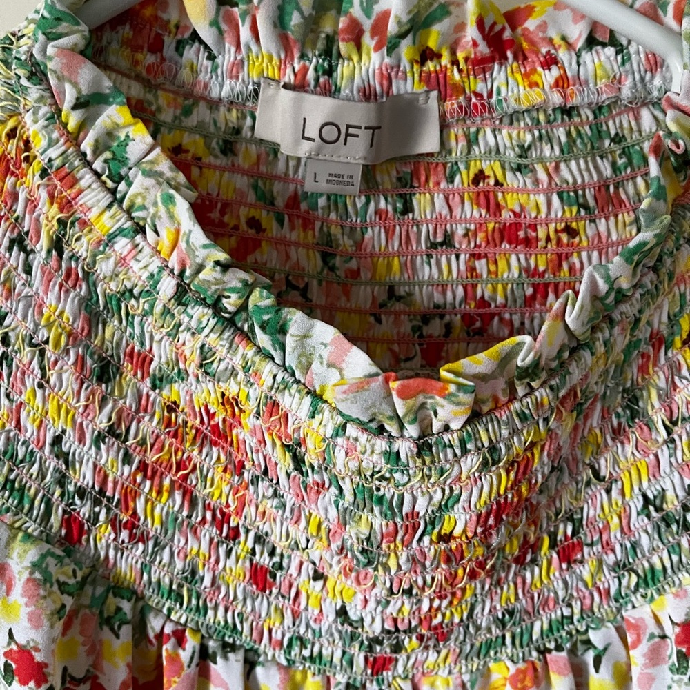 LOFT Multicolor Floral Smocked Blouse - Picture 3 of 5